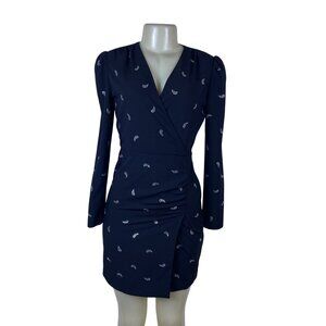 Maje Women's Black Long-Sleeve Wrap Dress Rhinestone Pattern Size 36 - New